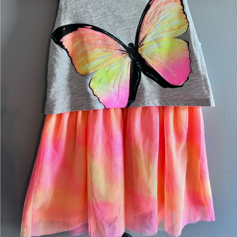 Butterfly glitter dress peach and grey